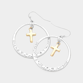 Metal Cross Pointed Round Dangle Earrings