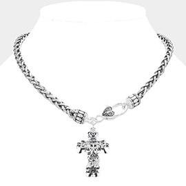 Antique Metal Cross Charm Necklace