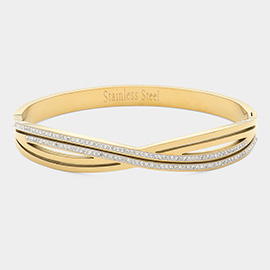 Stainless Steel Stone Paved Infinity Pointed Hinged Bangle Bracelet