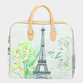 Eiffel Tower Printed Carry On Top Handle Bag / Crossbody Bag