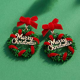 Merry Christmas Message Wreath Dangle Earrings
