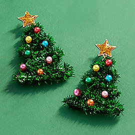 Tinsel Christmas Tree Earrings