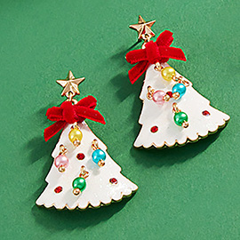 Glittered Enamel Christmas Tree Dangle Earrings