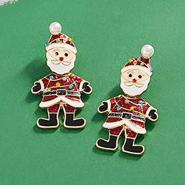 Stone Embellished Enamel Christmas Santa Earrings