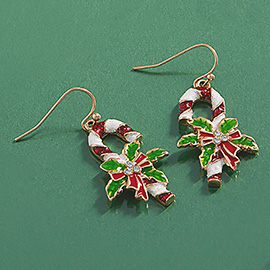 Glittered Enamel Christmas Candy Cane Dangle Earrings