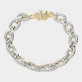 14K Gold Plate Two Tone Rope Chain Magnetic Bracelet