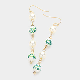 Floral Pearl Ceramic Beads Link Dropdown Earrings