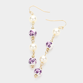 Floral Pearl Ceramic Beads Link Dropdown Earrings