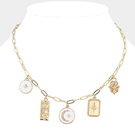Zodiac Charm Station Paperclip Chain Necklace