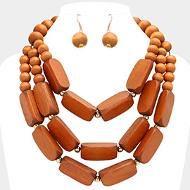 Abstract Wooden Triple Layered Statement Necklace