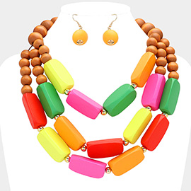 Abstract Wooden Triple Layered Statement Necklace