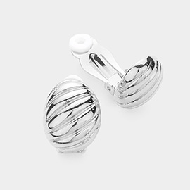 Textured Metal Oval Clip On Earrings