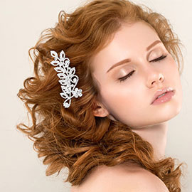 Round Stone Accented Rhinesone Paved Flower Pointed Hair Comb 