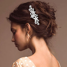Marquise Round CZ Stone Acented Flower Poitned Hair Comb