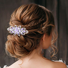 Marquise Stone Accented Flower Pointed Hair Comb