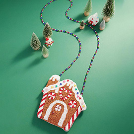 Christmas Gingerbread House Beaded Mini Crossbody Bag