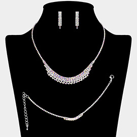 Rhinestone Paved Collar Necklace Jewelry Set