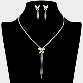 Marquise CZ Stone Accened Butterfly Pointed Rhinestone Paved Necklace
