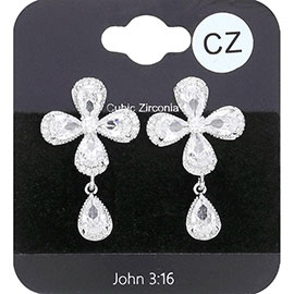 CZ Flower Pointed Teardrop Stone Dangle Evening Earrings