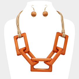 Wood Open Rectangle Link Statement Necklace