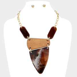 Oversized Abstract Celluloid Acetate Wood Peace Link Statement Necklace