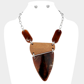 Oversized Abstract Celluloid Acetate Wood Peace Link Statement Necklace