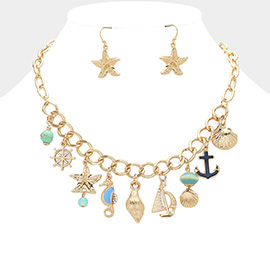 Anchor Starfish Seahorse Shell Boat Charm Necklace