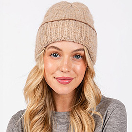 Two Tone Line Detailed Beanie Hat