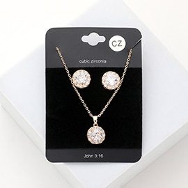 Round CZ Stone Pointed Pendant Necklace