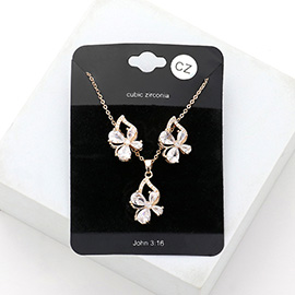 Flower CZ Stone Accented Pendant Necklace