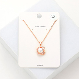Pearl Pointed CZ Stone Paced Pendant Necklace