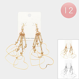 12Pairs - Oversized Abstract Metal Wire Heart Dangle Earrings