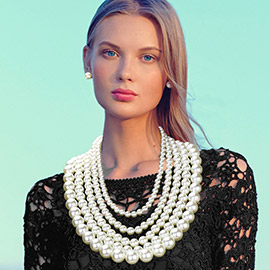 Multi Layered Pearl Strand Statement Necklace