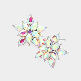 Teardrop Stone Cluster Flower Stud Evening Earrings
