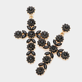 Flower Mqrauise Stone Cluster Pointed Cross Dangle Evening Earrings