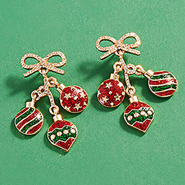 Enamel Christmas Ornament Dangle Earrings