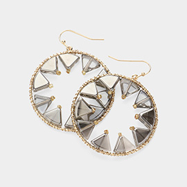 Triangle Beads Embellished Open Circle Dangle Earrings