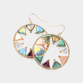 Triangle Beads Embellished Open Circle Dangle Earrings
