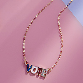 Glittered Enamel VOTE Message Pendant Necklace