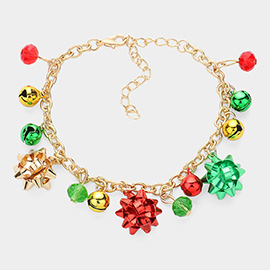 Christmas Bow Bell Charm Bracelet