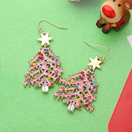 Stnne Embellished Enamel Christmas Tree Dangle Earrings