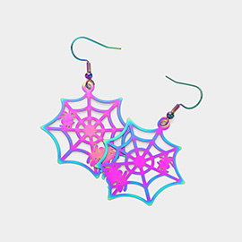 Metallic Metal Cutout Spider Web Dangle Earrings