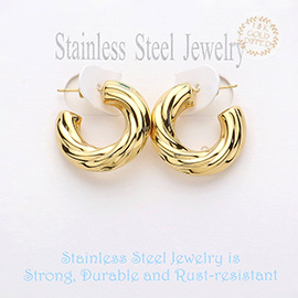 18K Gold Dipped Textured Stainless Steel Hoop Earrings