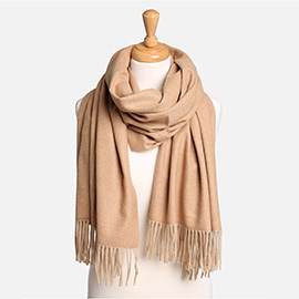 Solid Oblong Scarf with Tassels