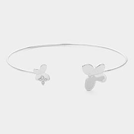 Stone Paved Metal Butterfly Tip Cuff Bracelet