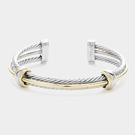 Two Tone Double Cable Cuff Bracelet