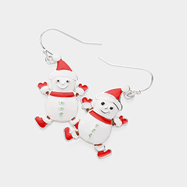 Enamel Christmas Snowman Dangle Earrings