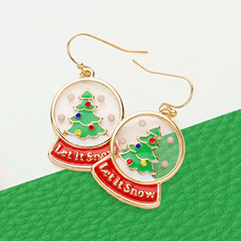Let It Snow Enamel Christmas Tree Snowball Dangle Earrings