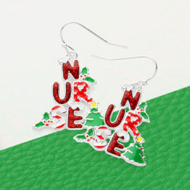 Enamel Christmas Nurse Message Dangle Earrings