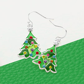 Enamel Christmas Tree Dangle Earrings